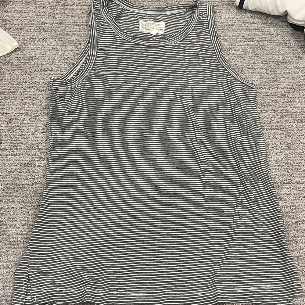 Current/Elliott Black and White Striped Muscle Tee